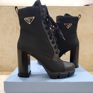 Prada Brushed Leather and Nylon Booties